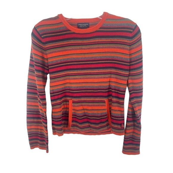 American Eagle Outfitters Women's Pullover Sweater Striped Pocket Red Medium - Picture 5 of 9